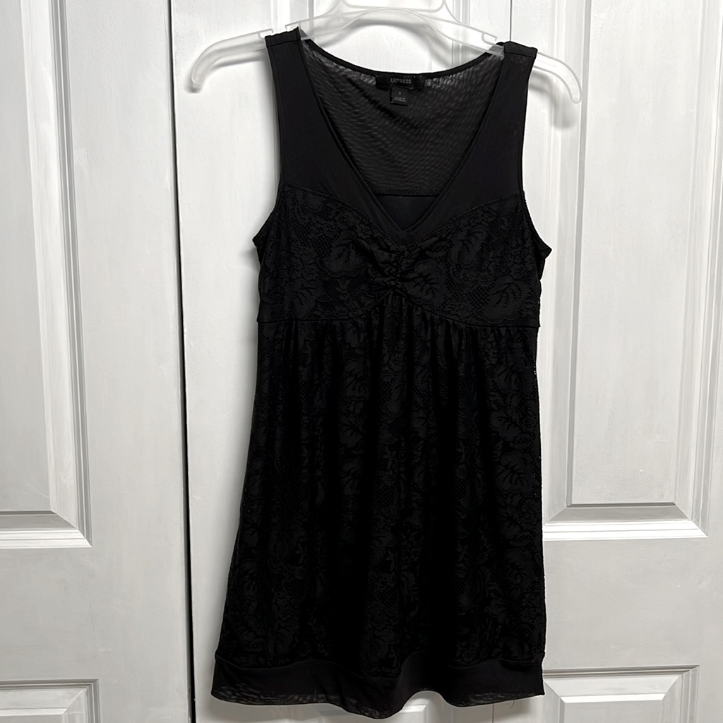 Express Black Lace Lined Sleeves Tube Tunic Top Size S
